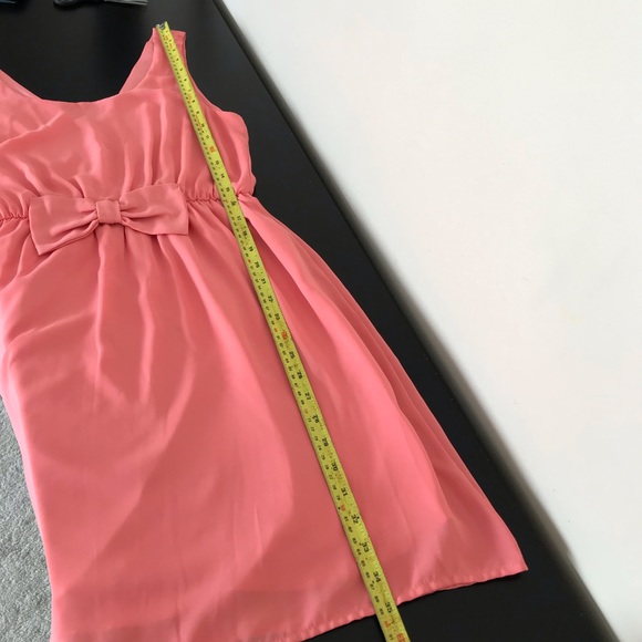 Everly Peach Chiffon Baby Doll Mini Dress Bow Front - Picture 9 of 9